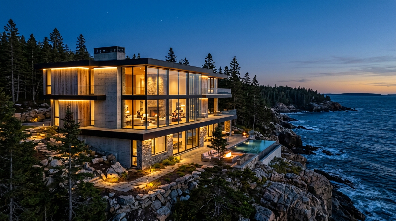 Razor Sharp Maine Coastal Dusk Mansion